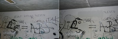 Ganz selektiv NS-Symbol und -Spruch übermalt 
