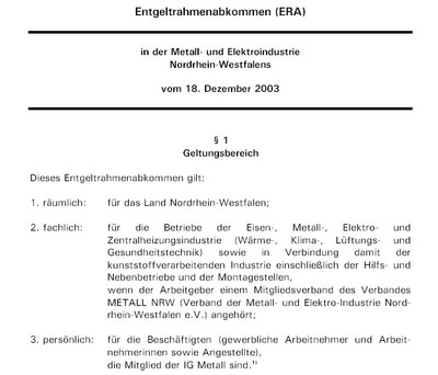 1. Seite des ERA-Tarifvertrags