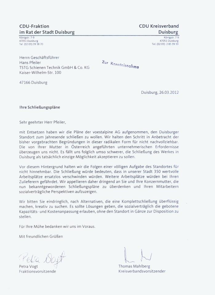 CDU- Ratsfraktion Duisburg an Pfeiler